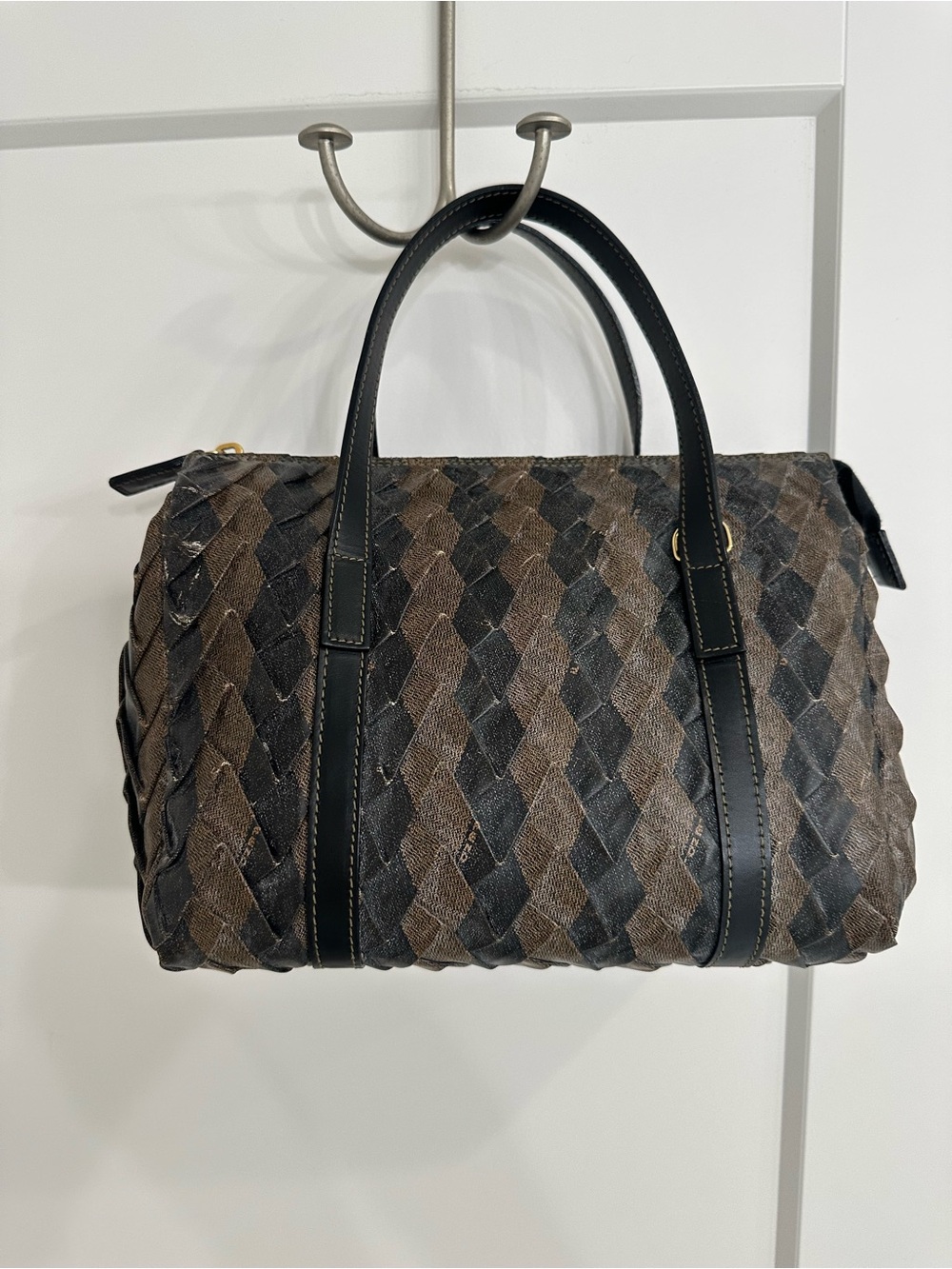 Fendi Woven Satchel in Black and Brown